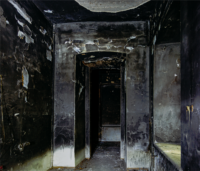 a soot covered hallway